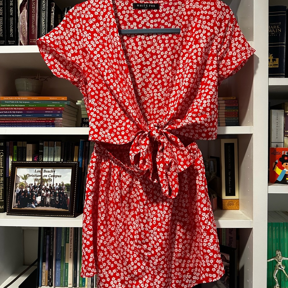 White Fox Boutique Red Tie Front Ruffled Jumpsuit